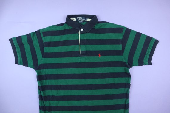 Polo Ralph Lauren Green Striped Y2K Vintage Butto… - image 1