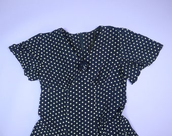 Long Cream Polka Dots 1970's Vintage Dress