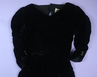 Lanz of California Black Velvet Back Cut Out Vintage Dress