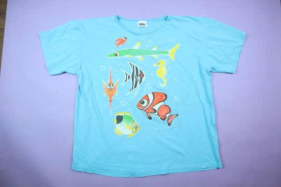 Cute Cartoon Fish 1990's Vintage T-shirt - image 2