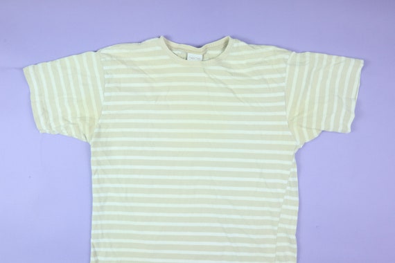Stripes Beige White Striped 1990's T-Shirt - image 1