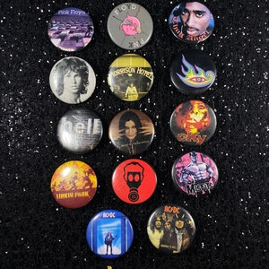 PICK ONE or MORE! Assorted Bands Vintage Lapel Pin Buttons 1.5"