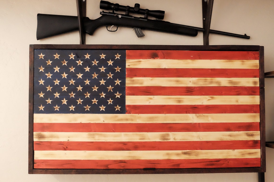 Flag Concealment Case Rustic Burnt Wood fully hand carved Etsy