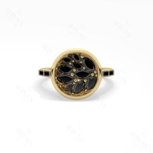 Marquise Cut Natural Black Diamond Cocktail Ring | 10K 14K 18K Yellow Gold Statement Ring | Handmade Fine Jewelry for Women.