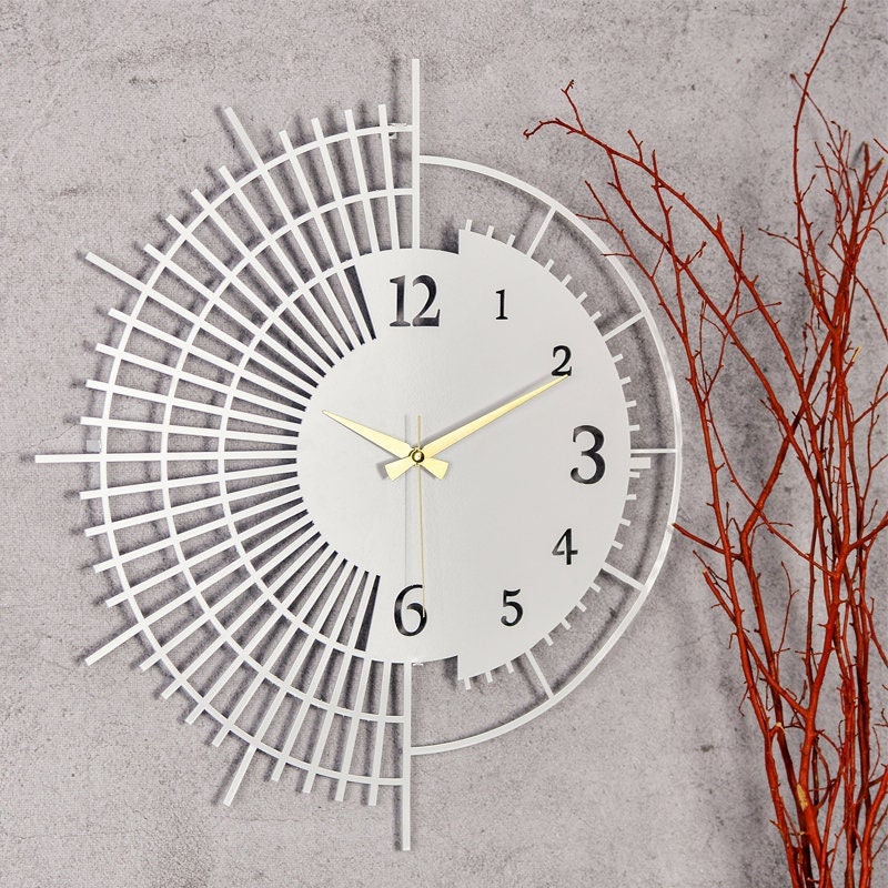 White Metal Wall Clock Unique Design Metal Wall Decoration Etsy