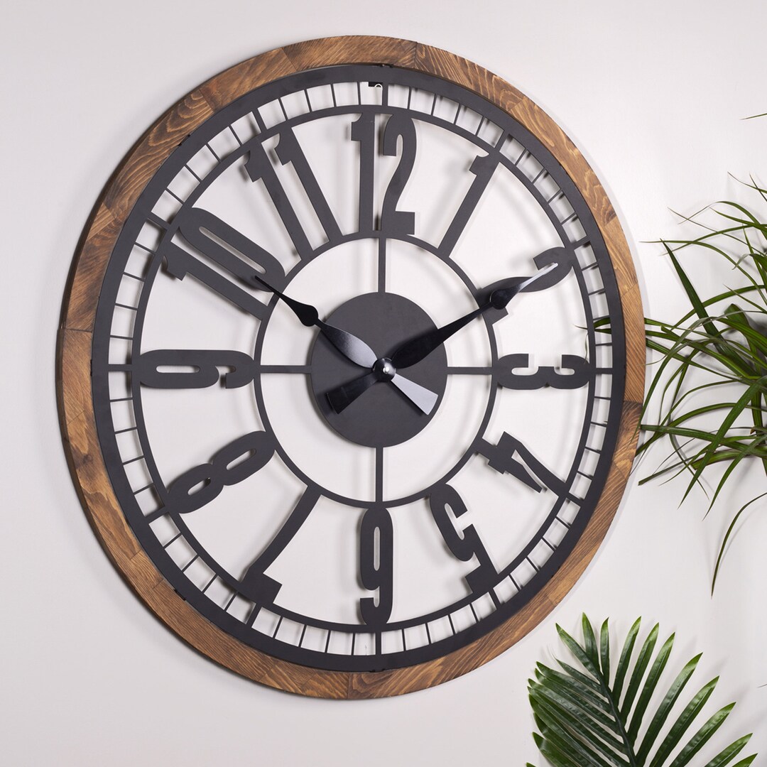 Wooden Framed Wall Clock Fine Workmanship Metal Wall Clock Etsy