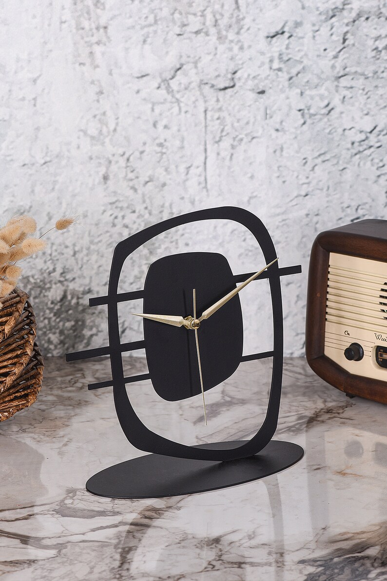 Abstract Black Metal Tabletop Clock Retro Design Home Etsy