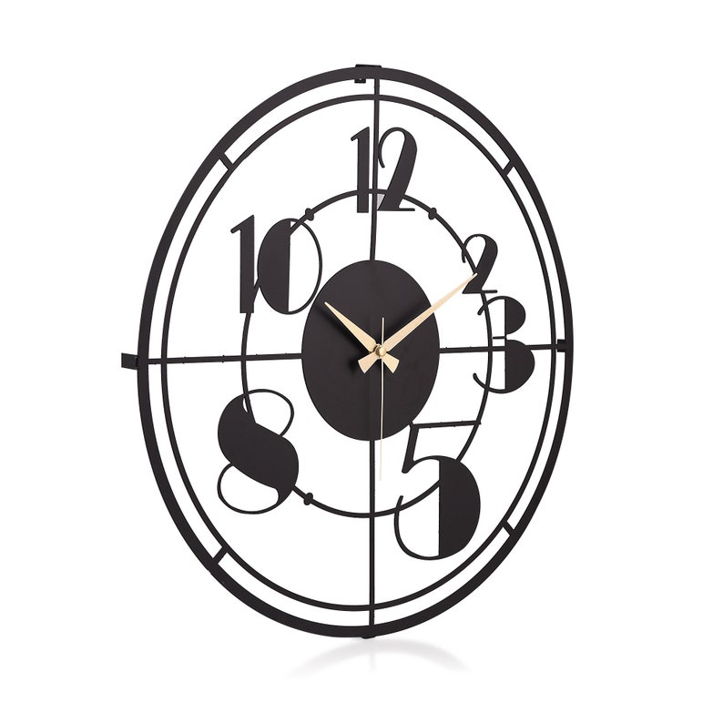 Stylish Black Metal Wall Clock Gold Metal Hands for Silent Etsy