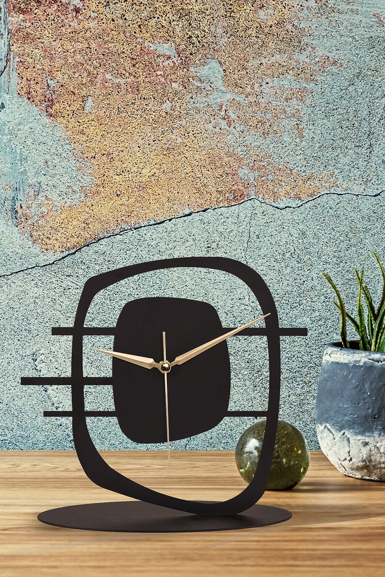Abstract Black Metal Tabletop Clock Retro Design Home Etsy