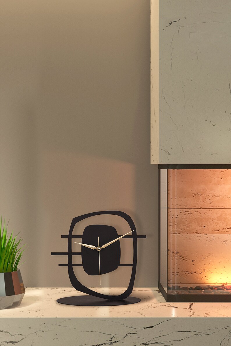 Abstract Black Metal Tabletop Clock Retro Design Home Etsy
