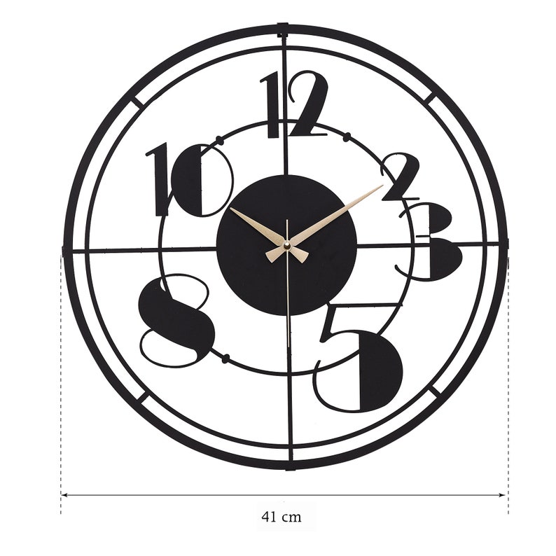 Stylish Black Metal Wall Clock Gold Metal Hands for Silent Etsy