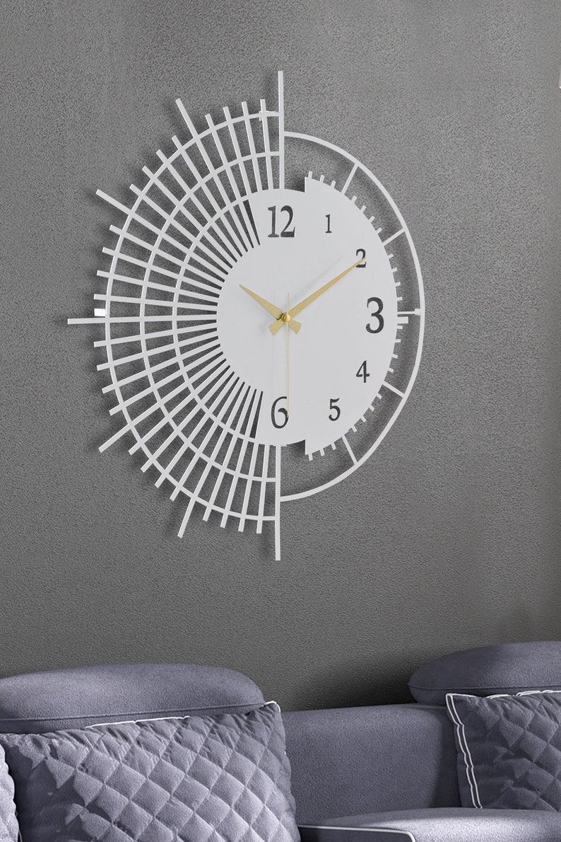 White Metal Wall Clock Unique Design Metal Wall Decoration Etsy