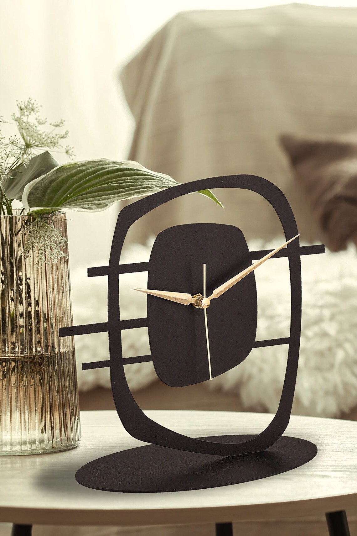 Abstract Black Metal Tabletop Clock Retro Design Home Etsy
