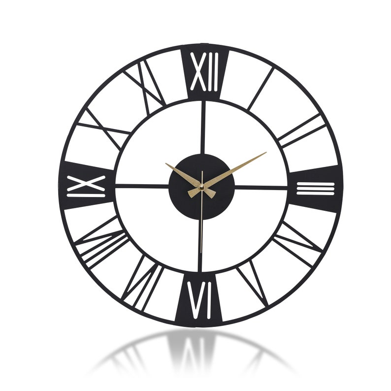 Elegant Large Metal Wall Clock With Big Roman Numerals Modern Etsy