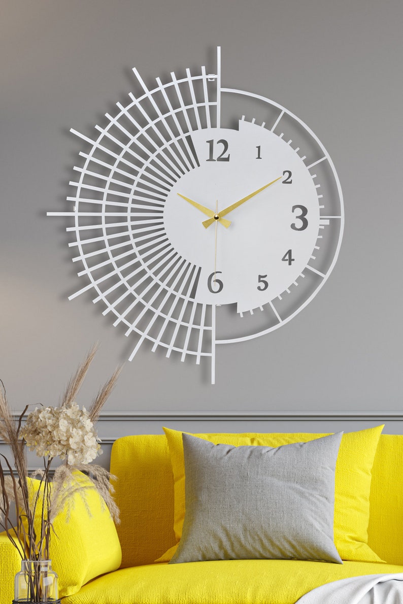White Metal Wall Clock Unique Design Metal Wall Decoration Etsy