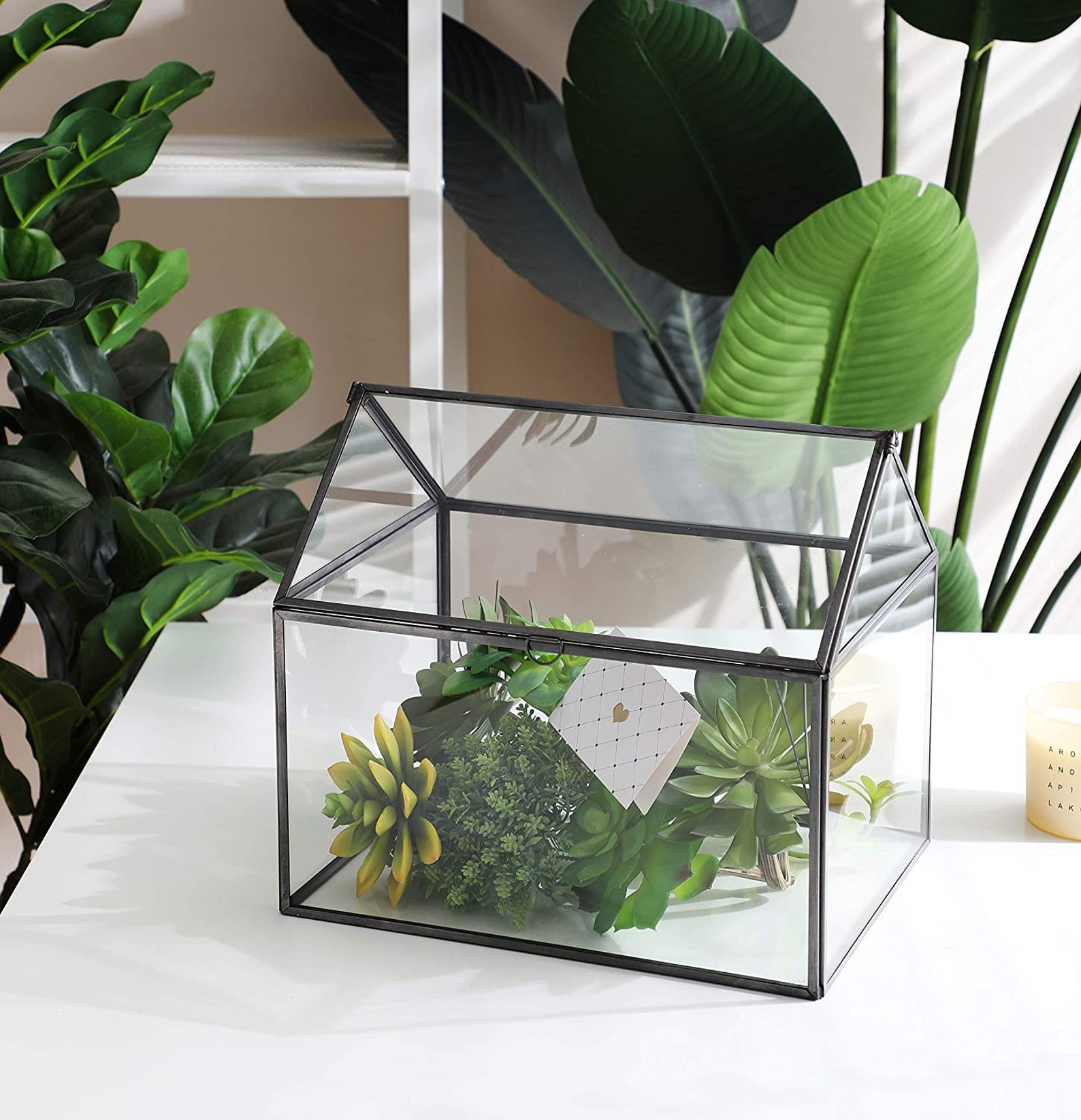 Glass Geometric Terrarium Container Tabletop Large Close House Etsy