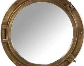 24&quot; Porthole Mirror Antique Brass Finish Wall Mount