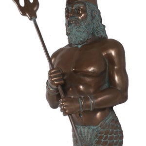 Neptune King of the Sea Large Wall Sculpture Poseidon with Trident Verde Bronze Finish 34.5″