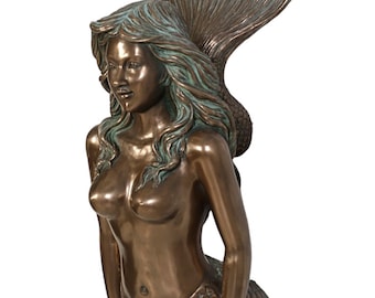 Life Size Figurehead Mermaid Two Piece Wall Sculpture Verde Bronze Finish