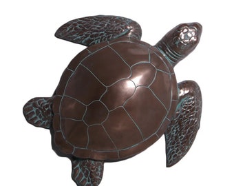 Sea Turtle Wall Mount Large Sculpture Verde Bronze