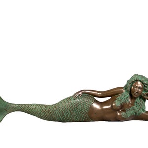 Sindee Lying Mermaid 5ft Statue Ocean Goddess Sculpture (Verde Bronze)