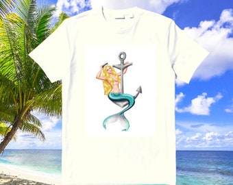 Sailor Mermaid  on Anchor T- Shirt