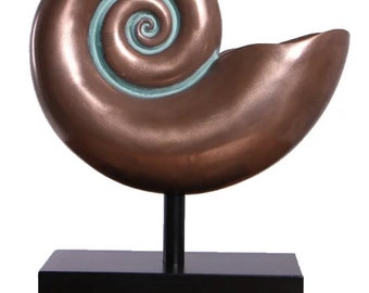 18″H Verde Bronze Finish Large Nautilus Shell Sculpture