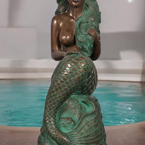 4&#39; tall Mermaid on a Rock Verde Bronze Finish 20&quot;L x 17.5&quot;W x 4&#39;