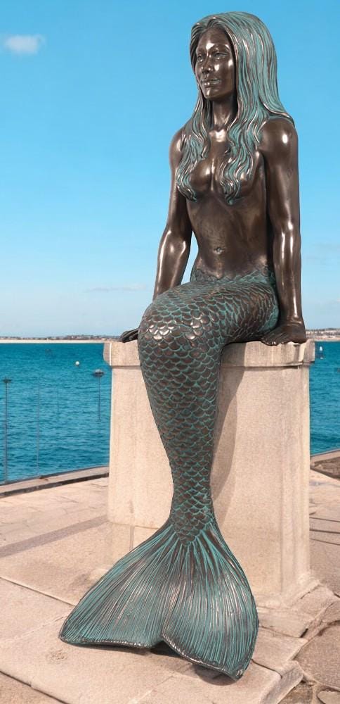 Large Sitting Mermaid Salma Sculpture Verde Bronze Finish 40"H Statue