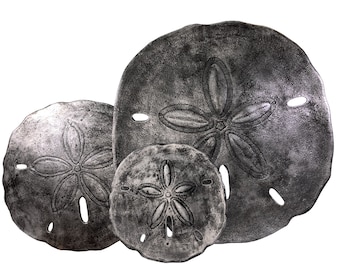 Set of 3 Large ANTIQUE SILVER Sand Dollar Wall Hanging Sculptures