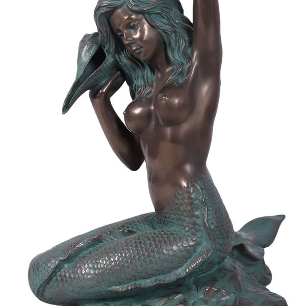 Large Sitting Mermaid  Fountain/Sculpture in a  Verde Bronze Finish
