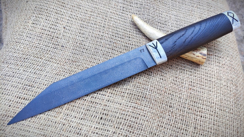 Viking Seax Knife: Crucible Wootz Steel Blade, Elk Horn Handle