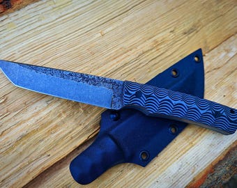 High Carbon Steel Tanto Knife: G10 Handle, Kydex Scabbard
