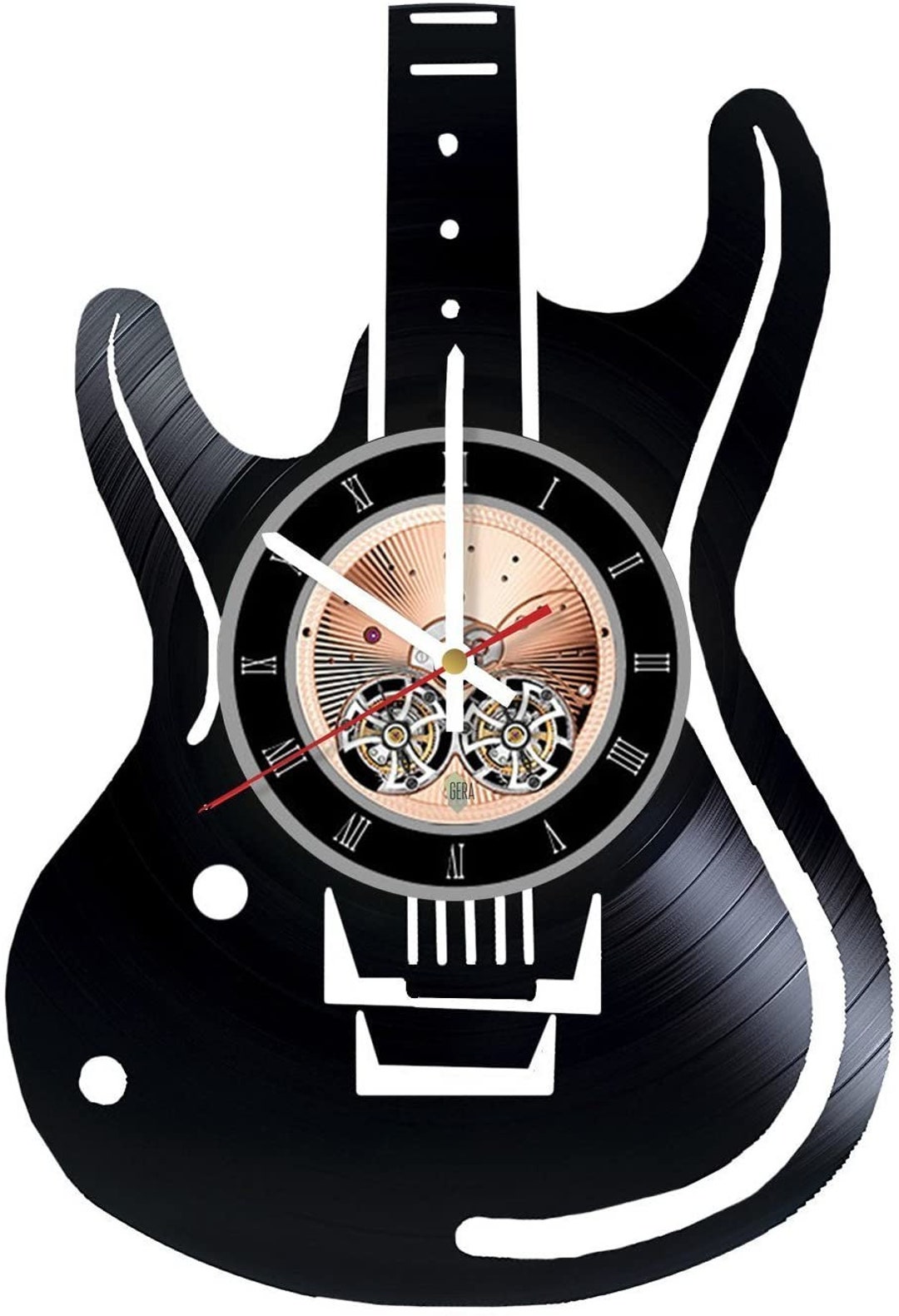 Music Room Decor Vinyl Record Cut Out Clock Guitar Wall Decor Etsy