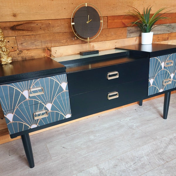 SOLD SOLD SOLD Retro drawers cupboard cabinet art deco bespoke black gold sideboard