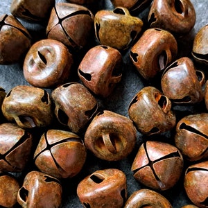 Set of 10 round shape tin Bells in a rusty rustic antique finish with a light sound, Witch bell supplies, Windchime, Christmas jingle bell image 1