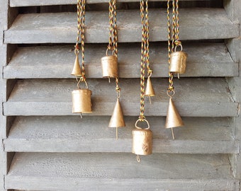 Mixed set of 8 cow bells, rustic gold bronze copper look, Noah Mug Cone shaped cattle bells, Craft Project, carillon windchime DIY christmas