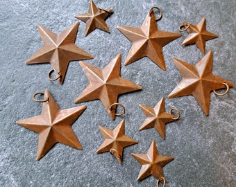 Set of 10 Rusty Stars for Craft projects made from tin, Rustic Metal, Vintage Barn Star Antique Primitives Star Ornaments for Festival mixed