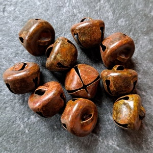 Set of 10 round shape tin Bells in a rusty rustic antique finish with a light sound, Witch bell supplies, Windchime, Christmas jingle bell image 4