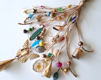 One of a Kind windchime, Unique witch bells, hanging bells on a string boho fantasy hippie ethnic whimsical unique present for mom or friend