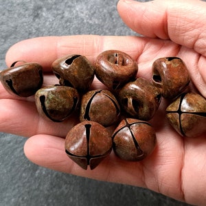 Set of 10 round shape tin Bells in a rusty rustic antique finish with a light sound, Witch bell supplies, Windchime, Christmas jingle bell image 3