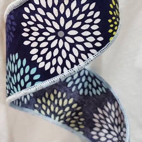 2 in wide 3 yds long Flower burst wired ribbon blue aqua white yellow