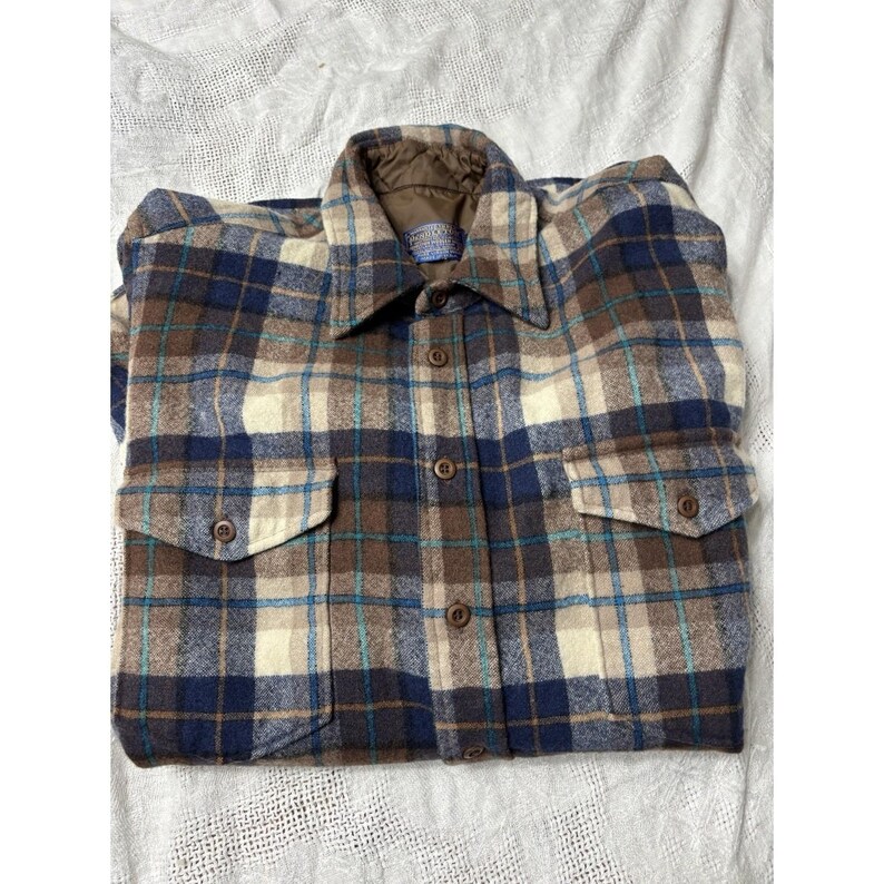 Vintage 70s -80 Pendleton Board Shirt Mens Plaid Woodcutter 100% Wool USA Large image 17