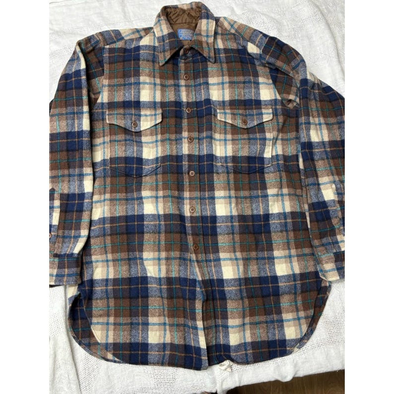 Vintage 70s -80 Pendleton Board Shirt Mens Plaid Woodcutter 100% Wool USA Large image 19