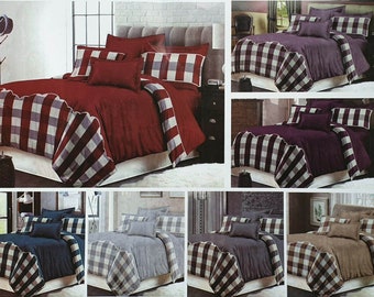Quilted Bedspread Throw Comforter Bedding Sets Shams Checks 3 Piece  Double King size Bedspread
