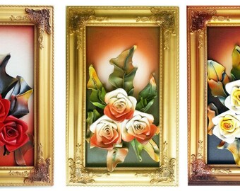 3D Wall Art Frames Leather Floral Frames With Faux leather Leaves Wall Décor