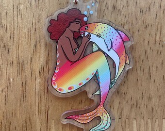Rainbow Mermaid Whale Shark Acrylic Keychain | Sticker