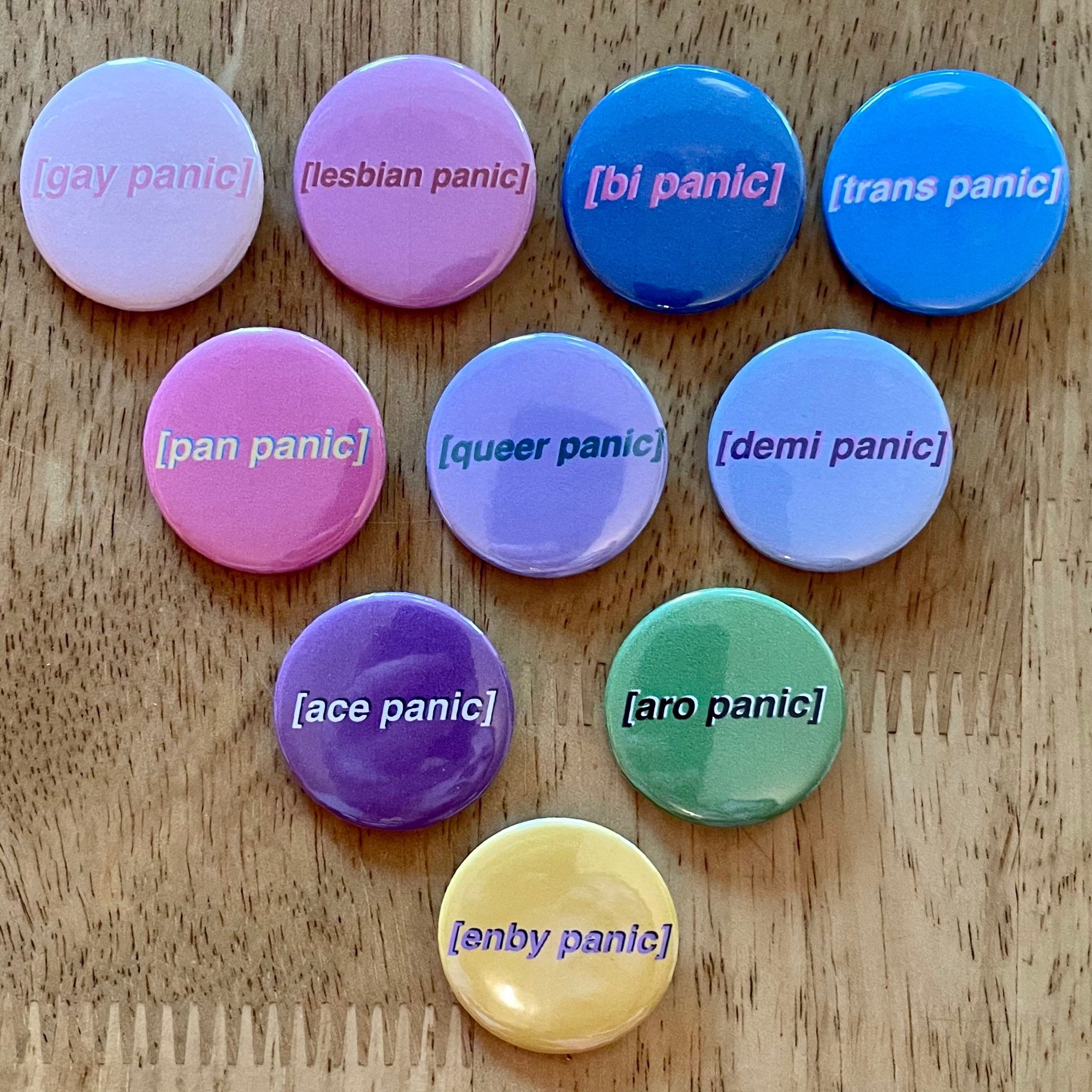 LGBTQ+ “Pride Panic” Heartstopper Inspired Pin-back Buttons (Charlie Spring Gay Panic)