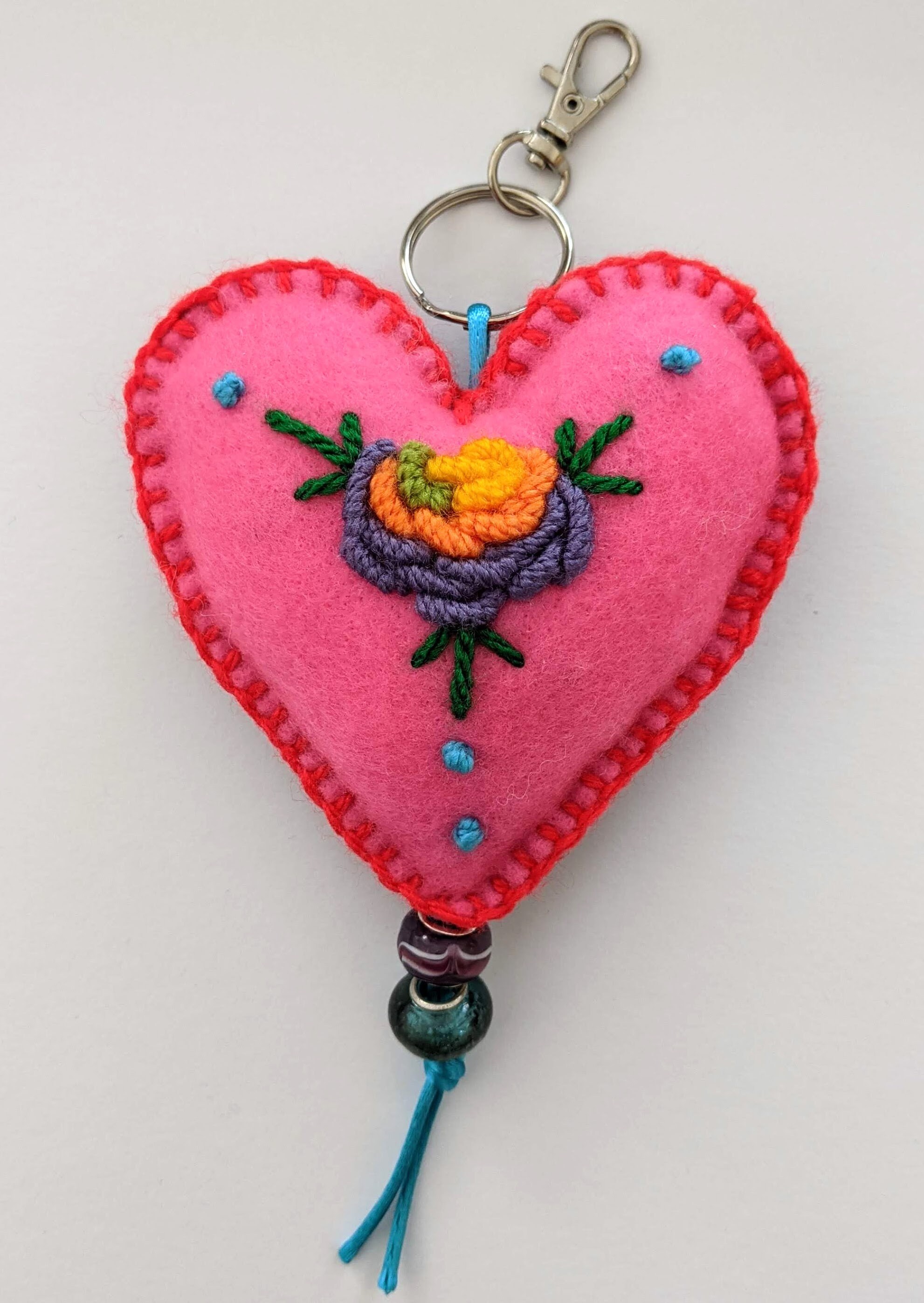 Bright pink handmade felt keyring Etsy