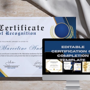 4 Editable Certificate of Completion, Canva Template, Printable Course Completion Certificate, Beauty Award, DIY Artist Training Certificate